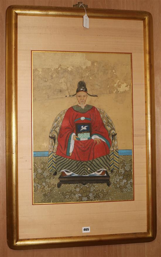 19th century Korean School, painting on silk, Ancestor portrait of a seated gentleman, 88 x 51.5cm incl. mount